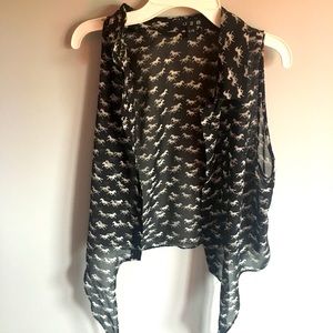Black mesh collard button up vest with horses